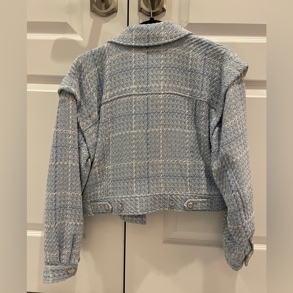 Intermix Alyssa Tweed Cotton Blue Cropped Jacket Size P NWT - Picture 7 of 8